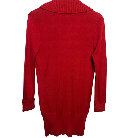 Candies Women Red Shaw Cable Tight Knit Neck Cardigan Buckle M Long Cotton Blend - Picture 2 of 14